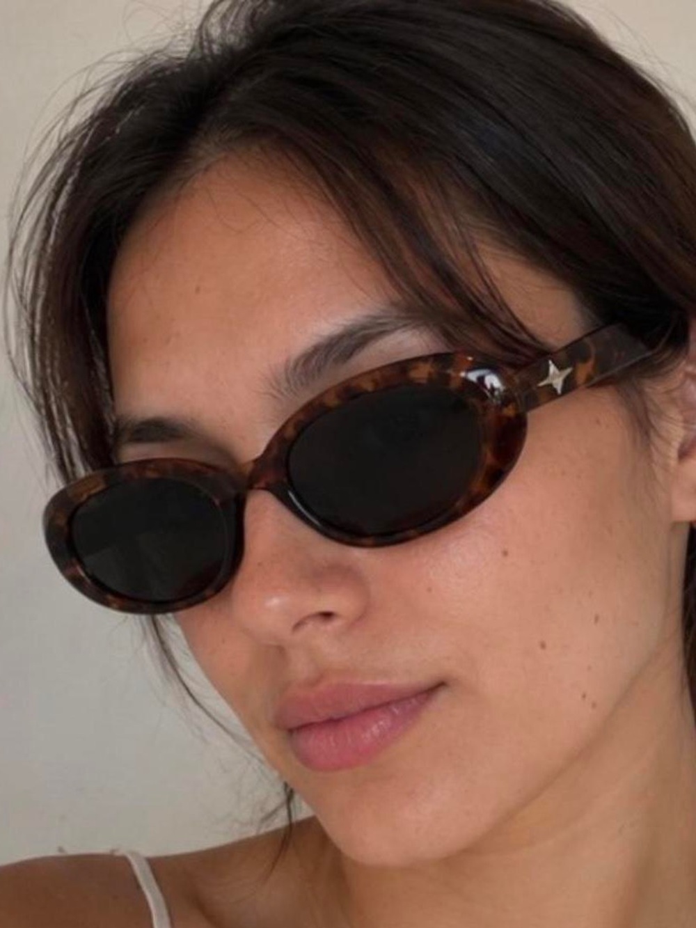 Y2K Retro Oval Tortoise Shell Sunglasses Black Lens UV400